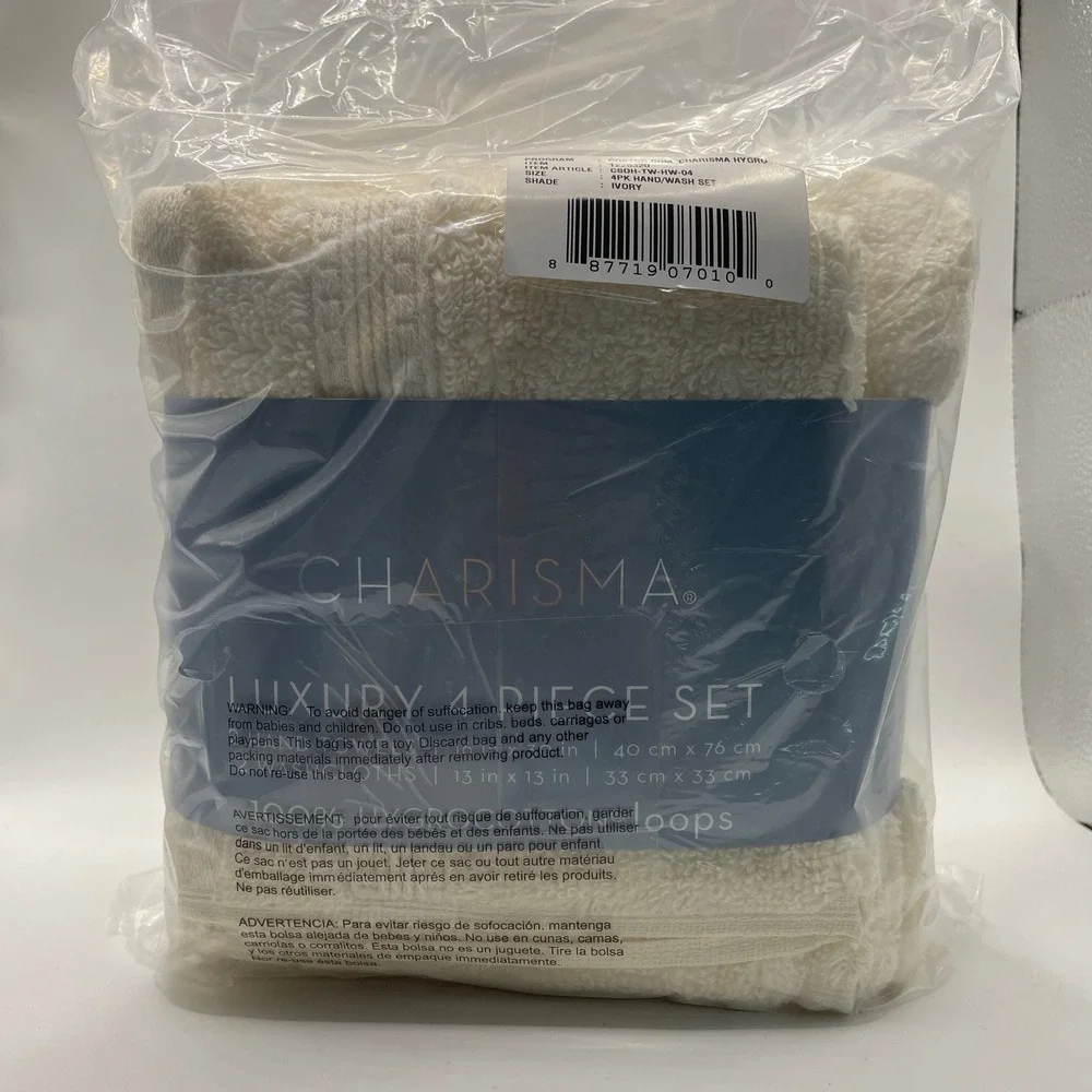 Charisma Luxury 4 Piece Hand/Wash Set Unisex Ivory NEW HygroCotton Loops